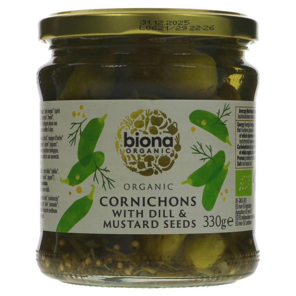 Biona Organic Cornichons With Dill & Mustard Seeds 330g - Organic Delivery Company
